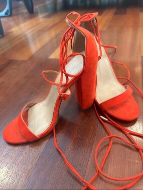 Charlotte Russe Red Lace-Up Block Heel Sandals